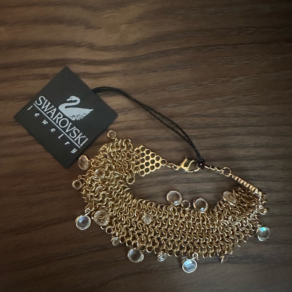 Swarovski Gold-Tone Chain Fringe Bracelet with Clear Crystal Drops